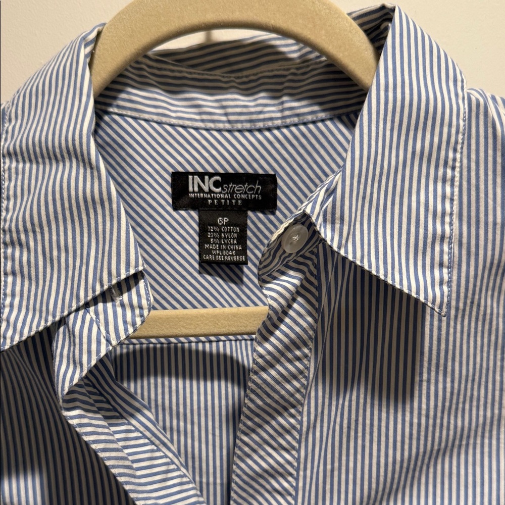 INC International Concepts Women's Blue and White Striped Button Down Shirt